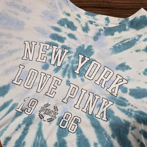 Vintage Victoria's Secret PINK Blue Tie-Dye Cropped Shirt - Picture 2 of 4